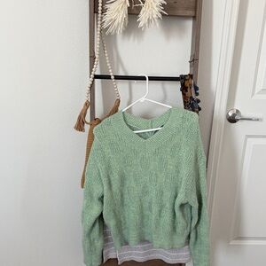 Democracy Light Green V-Neck Sweater